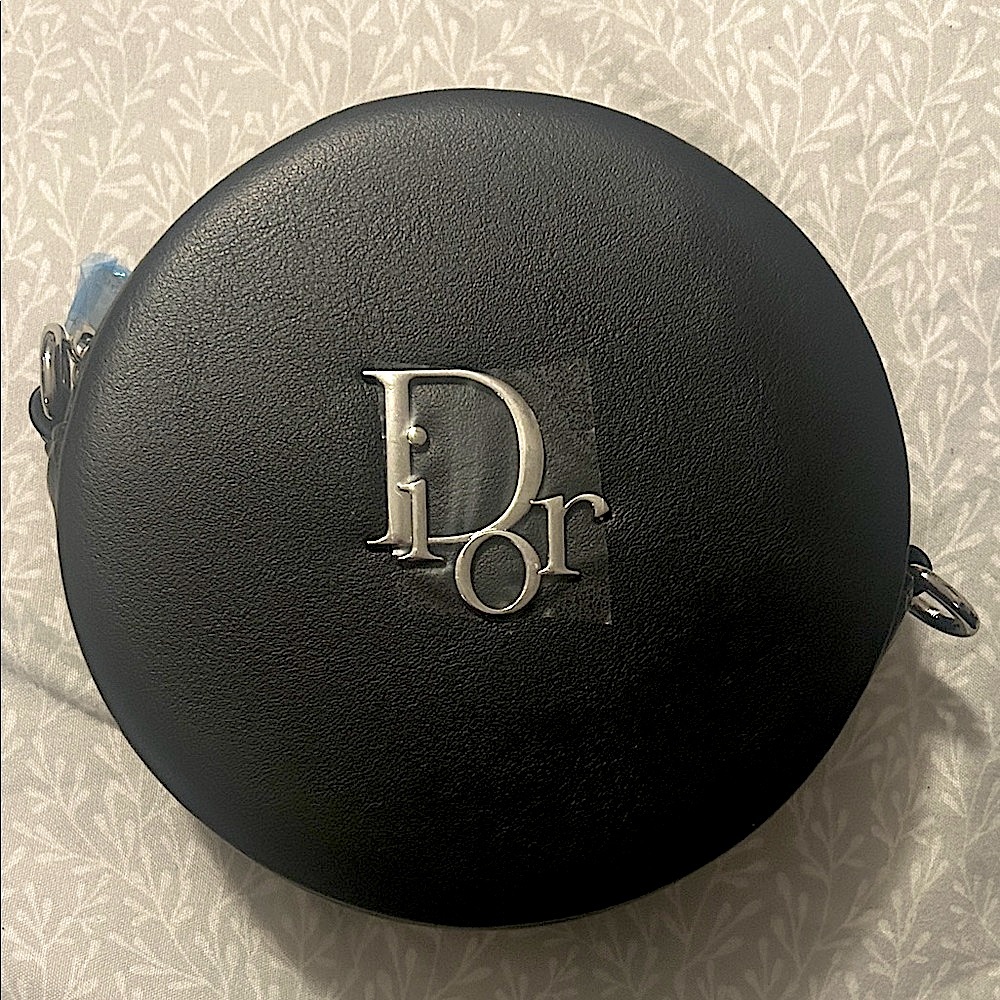 Dior Black Circular Leather Crossbody Bag with Silver Logo